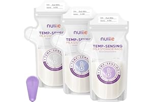 Nuliie 150pcs Temp-Sensing Breastmilk Storage Bag, Huge Temp-Sensing Icon & Locking Clamp, 6oz Breast Milk Storage Bags Freezer Pour Spout, Self Standing Milk Storage Bags Breastmilk, BPA-Free No-Leak