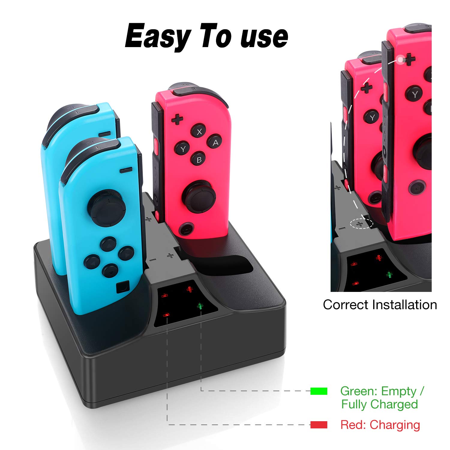 Switch Controller Charger, Joy con Charging Dock Station for Nintendo Switch Joycon and Pro Controller with 5ft Type C Cable