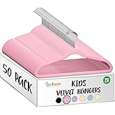 TechZoo 50 Premium Kids Velvet Hangers - 14" Non-Slip Clothes Hangers for Kids & Preteens - Ultra Slim, Space-Saving, Strong & Durable Hangers with 360° Swivel Hook - Pink