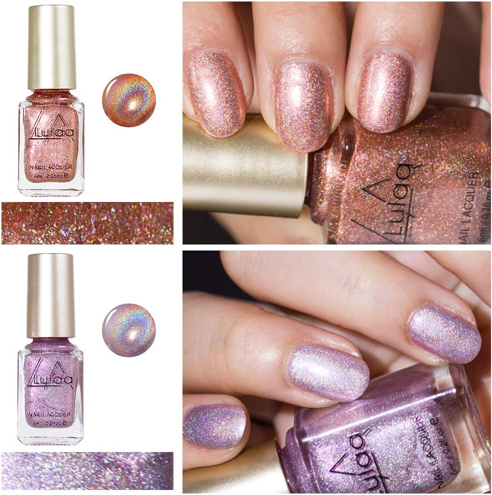 Freeorr 6 Colors Holographic Chameleon Nail Polish Set, Iridescent Gorgeous Glossy Glitter Diamond Laser Chrome Nail Pigment-6ml（A） : Beauty