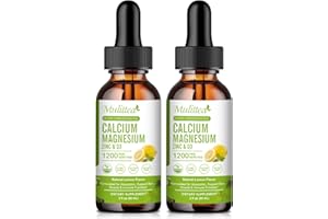 MULITTEA Calcium Magnesium Zinc Liquid with Vitamin D3, Magnesium Glycinate Plus Vitamin C K2| High Absorption Plant Calcium Supplement for Heart & Bone| Gluten Free，Sugar-Free | 60 Servings | Lemon Flavor