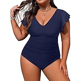 Yonique Plus Size Swimsuits for Women One Piece Tummy Control Bathing Suits Ruffle Swimwear
