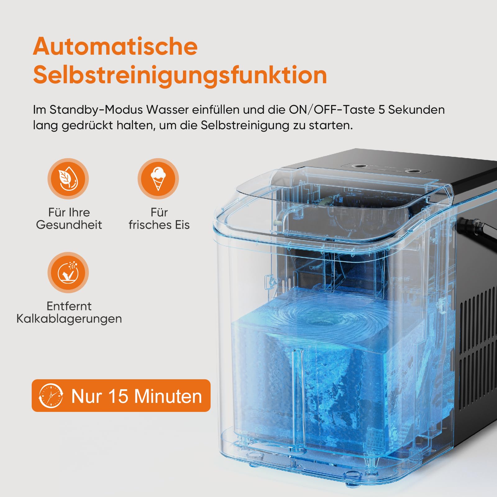 Sweetcrispy Eiswürfelmaschine mit Tragegriff, Selbstreinigend, 9 Eiswürfel in 6 Minuten, 12 kg Eis in 24 Stdn, Kompakt mit 2 Eisgrößen, Kleiner Eiswürfelbereiter für Küche Party Büro Bar, Schwarz 5
