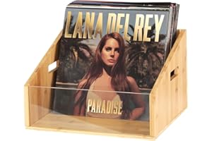 Qozary Vinyl Record Storage - Bamboo & Acrylic Record Holder, Lp Vinyl Record Crate,Vinyl Record Album Storage Box, Record Display Holder, Holds Up to 60 Records