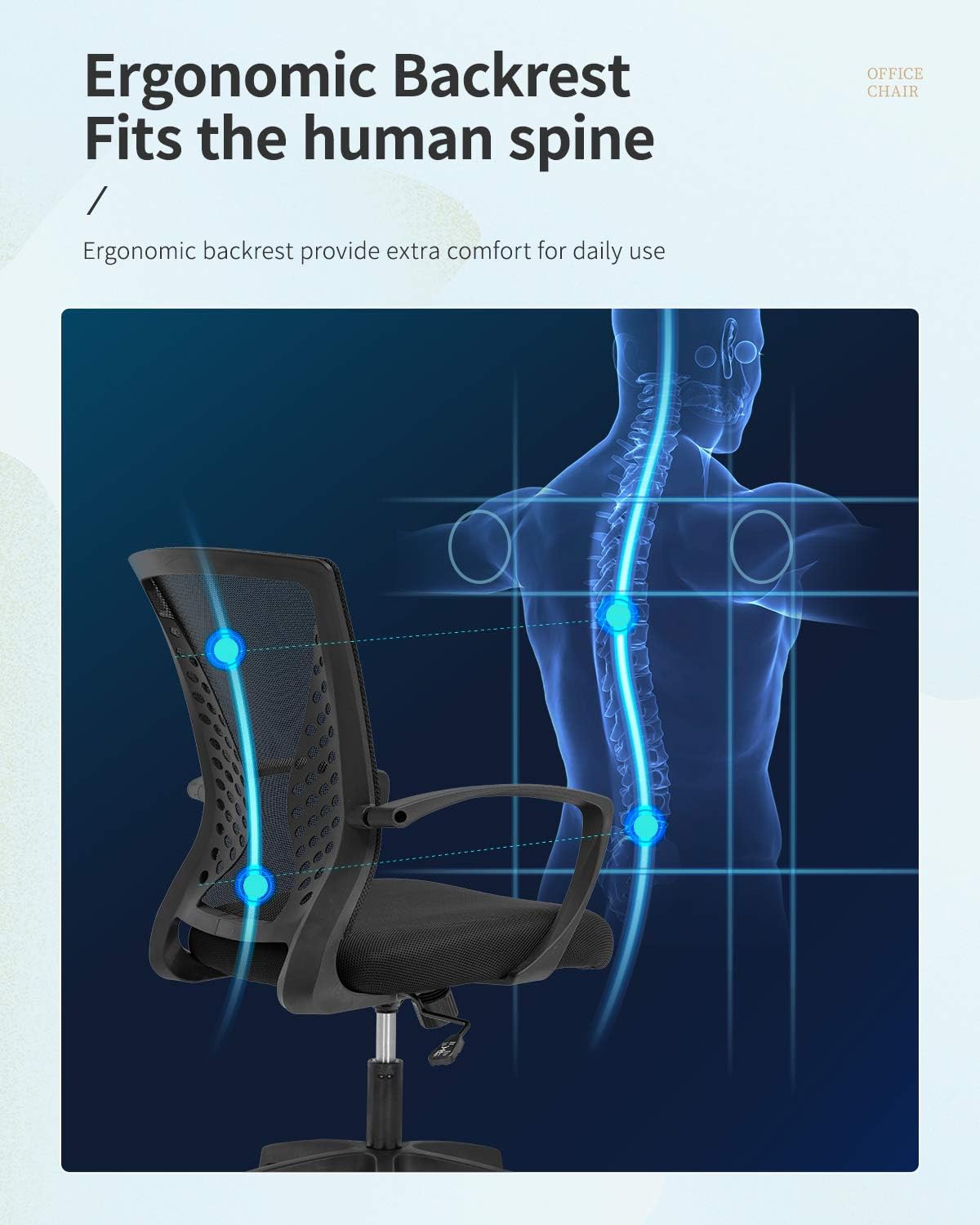 Home Office Chair Mid Back PC Swivel Lumbar Support Adjustable Desk Task Computer Ergonomic Comfortable Mesh Chair with Armrest (Black): Furniture & Decor