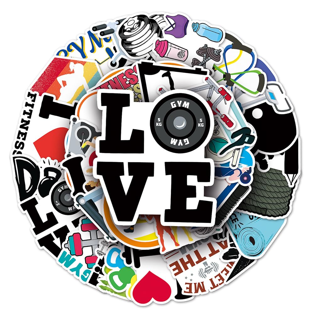 Unique Fitness Gym Vinyl Stickers, 50 PCS Waterproof Sports Decals for Laptops, Scrapbooking, Journals, Notebooks, Water Bottles, Suitcases, Phones & DIY Decor — image 1