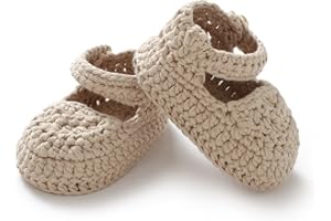 Hadetoto Baby Booties Newborn Baby Mary Jane Shoes Hand Crochet Knit First Walkers Cotton Infant Bootie