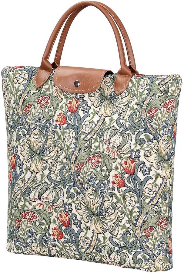 Signare Tapestry Foldable Tote Bag Reusable Shopping Bag Grocery Bag Design (Golden Lily, FDAW-GLILY), M - Image 3