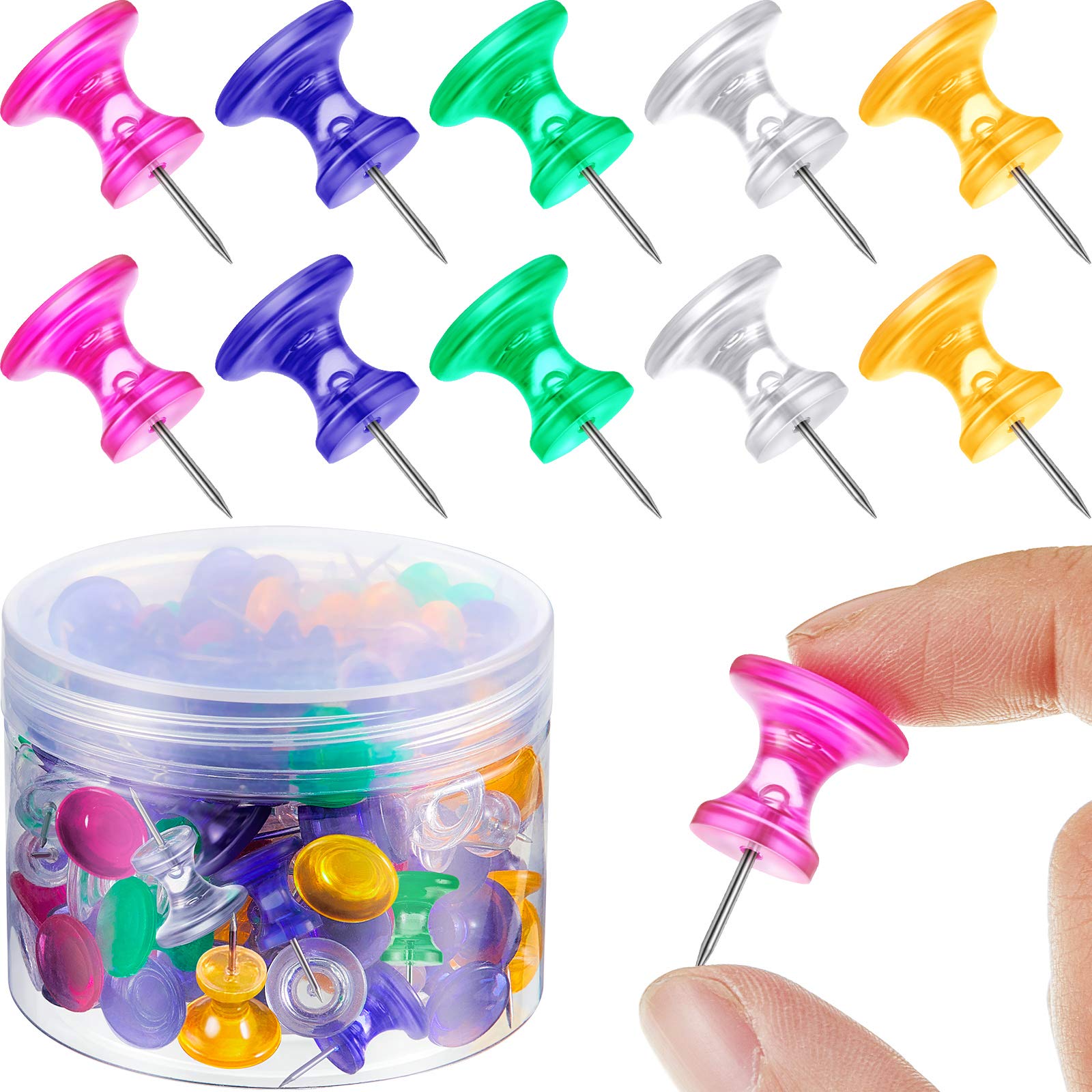 Photo 1 of Outus 60 pcs Giant Push Pins Large Thumb Tacks Jumbo Tacks 1 Inch Plastic Heads Pins for Cork Board Map Posters Office School(Rose Red, Yellow, Blue, Green, Clear)
