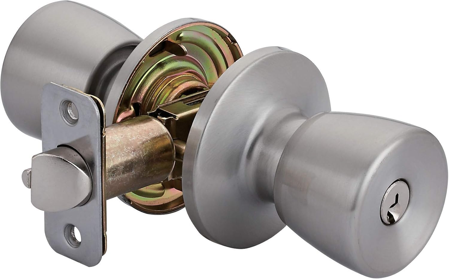 AmazonBasics Tulip Door Knob With Lock, Entry, Satin Nickel, Door Knobs Amazon Canada