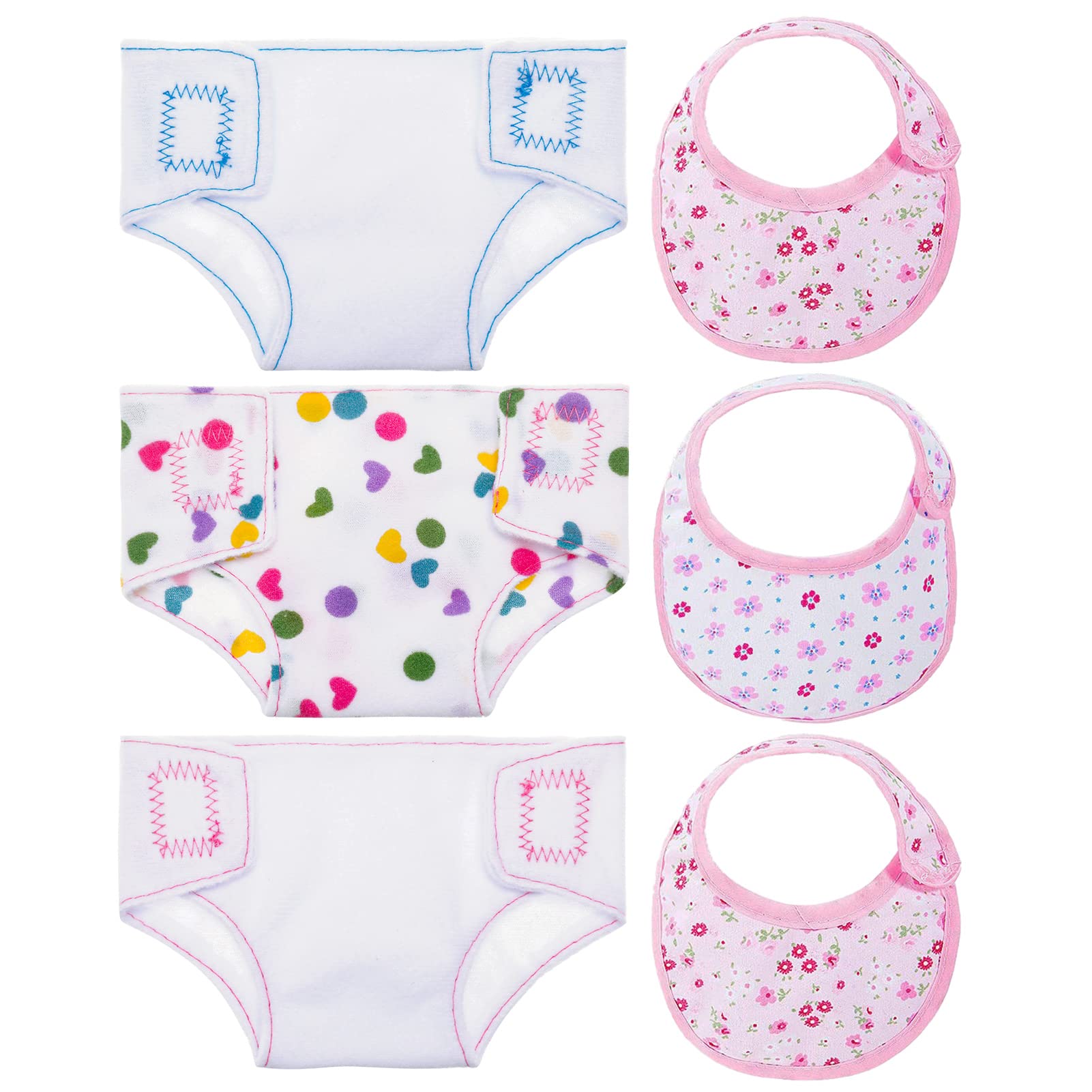 FRIUSATE 6 Pcs 1:12 Scale Doll Clothes Accessories Baby Doll Nappies and Doll Bibs Set Baby Doll Accessories Set For 14-18 Inch Doll Girls