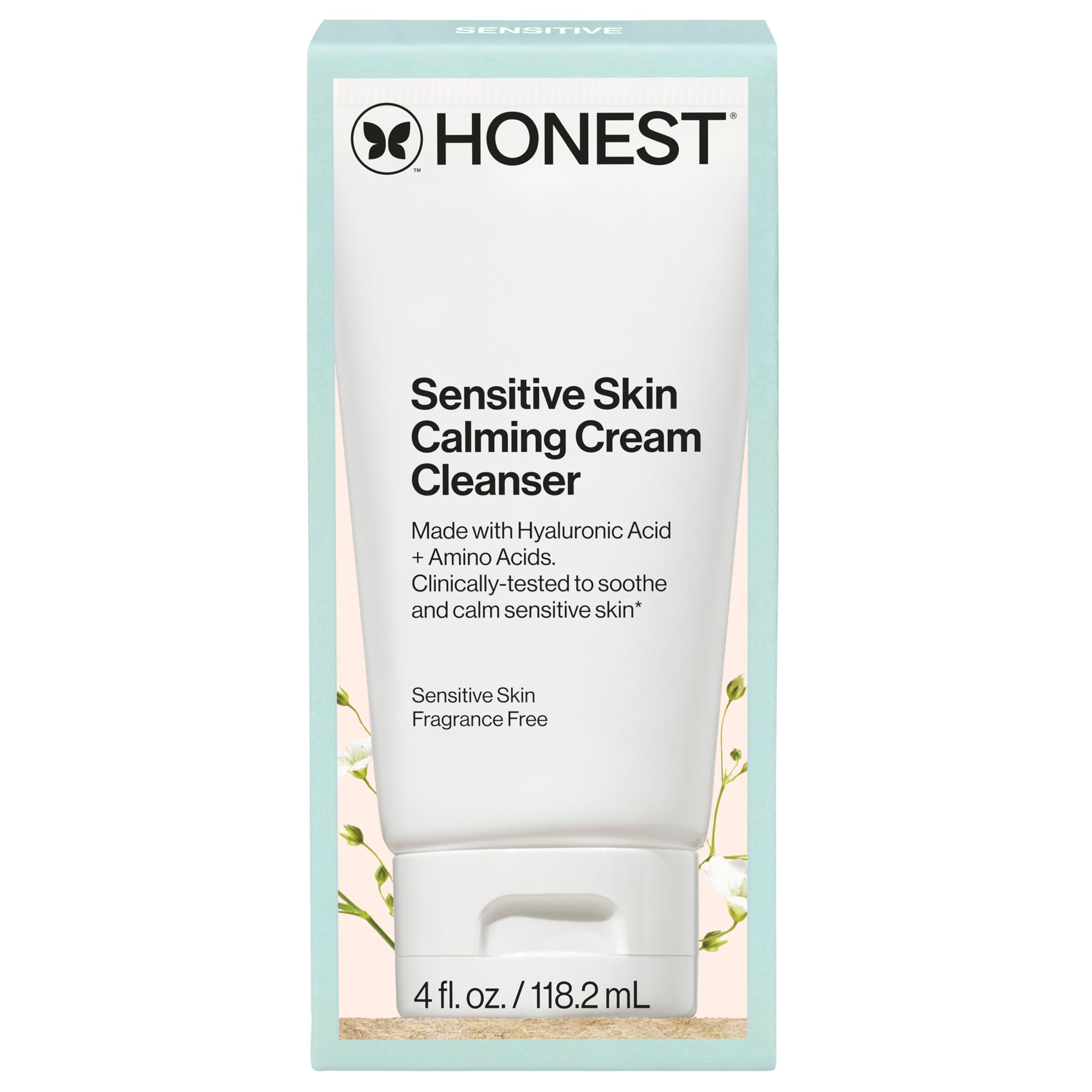 Honest Beauty Sensitive Skin Calming Cream Cleanser | Gently Cleanses, Hydrates, + Calms Skin | Hypoallergenic, Fragrance Free, Vegan | 4 fl oz