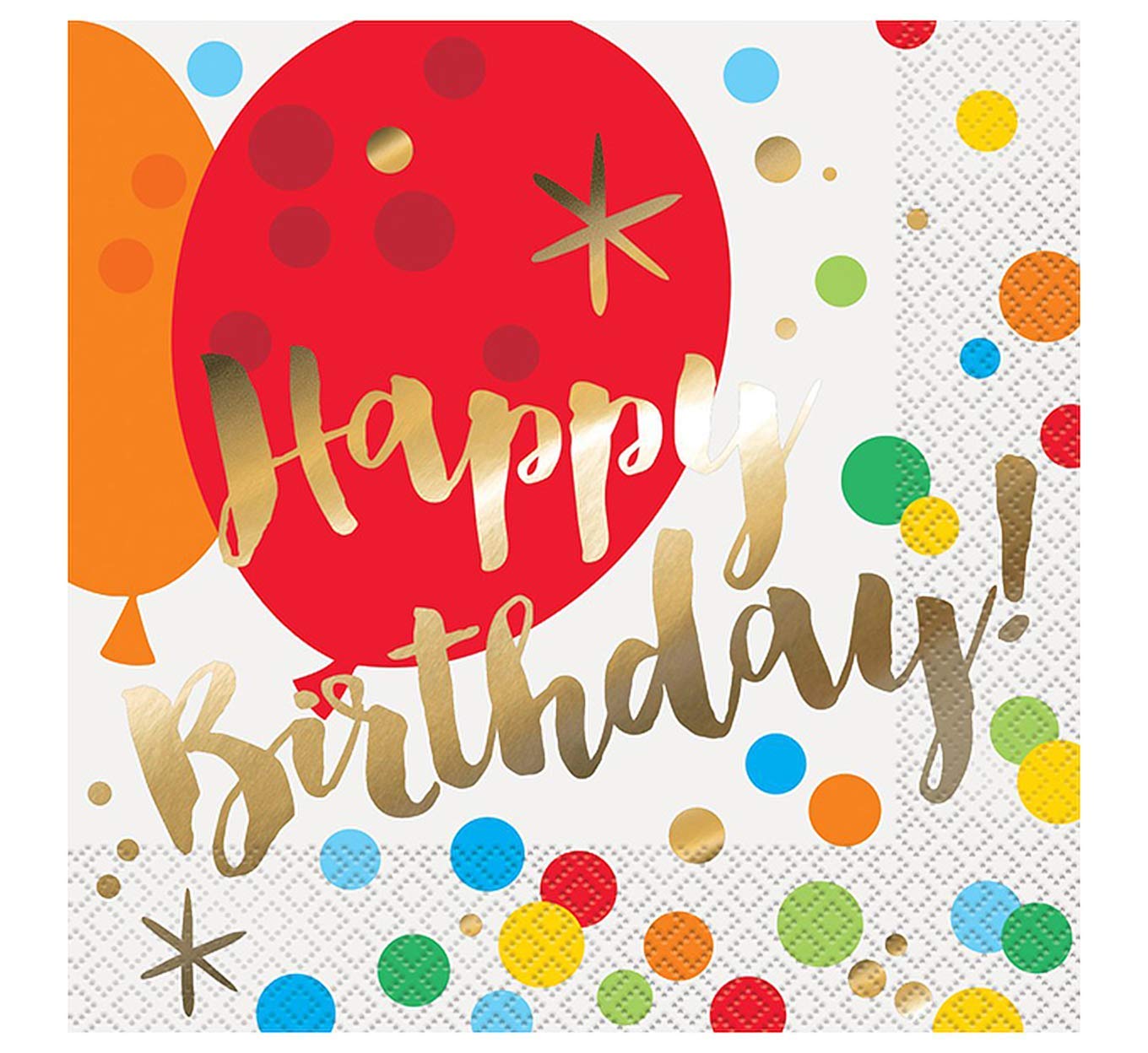 Glitzy Gold Foil-Stamped Birthday Luncheon Paper Napkins (16cm) Pack of 16 - Elegant Party Napkins for Celebrations