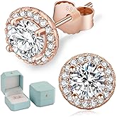 KRKC Moissanite Earrings, Lab Created Diamond Stud Earrings For Women Men, 14K Golden-Plated, 925 Sterling Silver Earrings, D Color VVS1, Valentines Christmas Gift, Halo Style, Push Back, 0.2CT-8CT