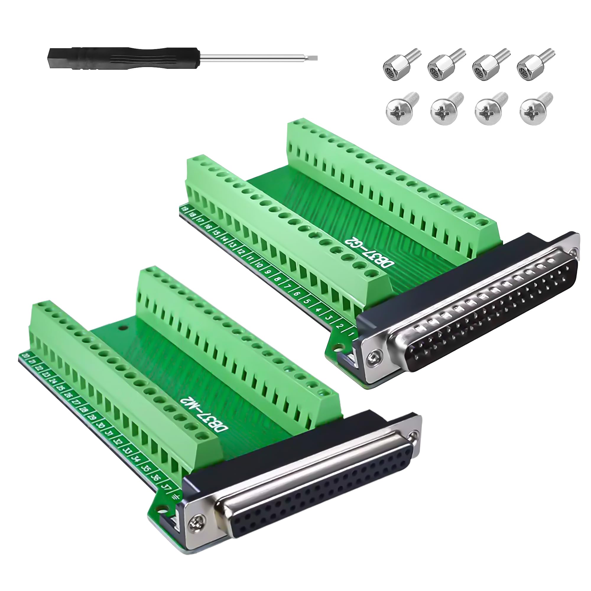YIMATEECO DB37 Breakout Board, DB37 Adapter D-USB Serial to 37Pin Solderless Terminal Block Board Converter Connector Terminal Module with Insulating Pad (DB37 1x Female + 1x Male)