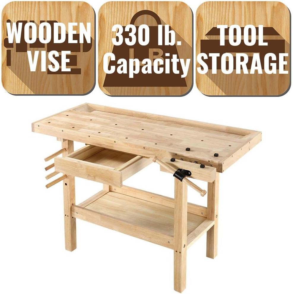 OLYMPIA 4 ft. x 2 ft. 330 lbs. Hardwood Workbench with Built-In Wooden Vise
