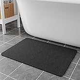 Bath Mat Rugs 24x17 - Diatomaceous Earth Bath Mat Quick Dry Absorbing Bathroom Rugs Rubber Non Slip Thin Bathroom Mat Fit Under Door, Bath Mats for Bathroom Floor, Tub and Shower, Sink, Dark Grey