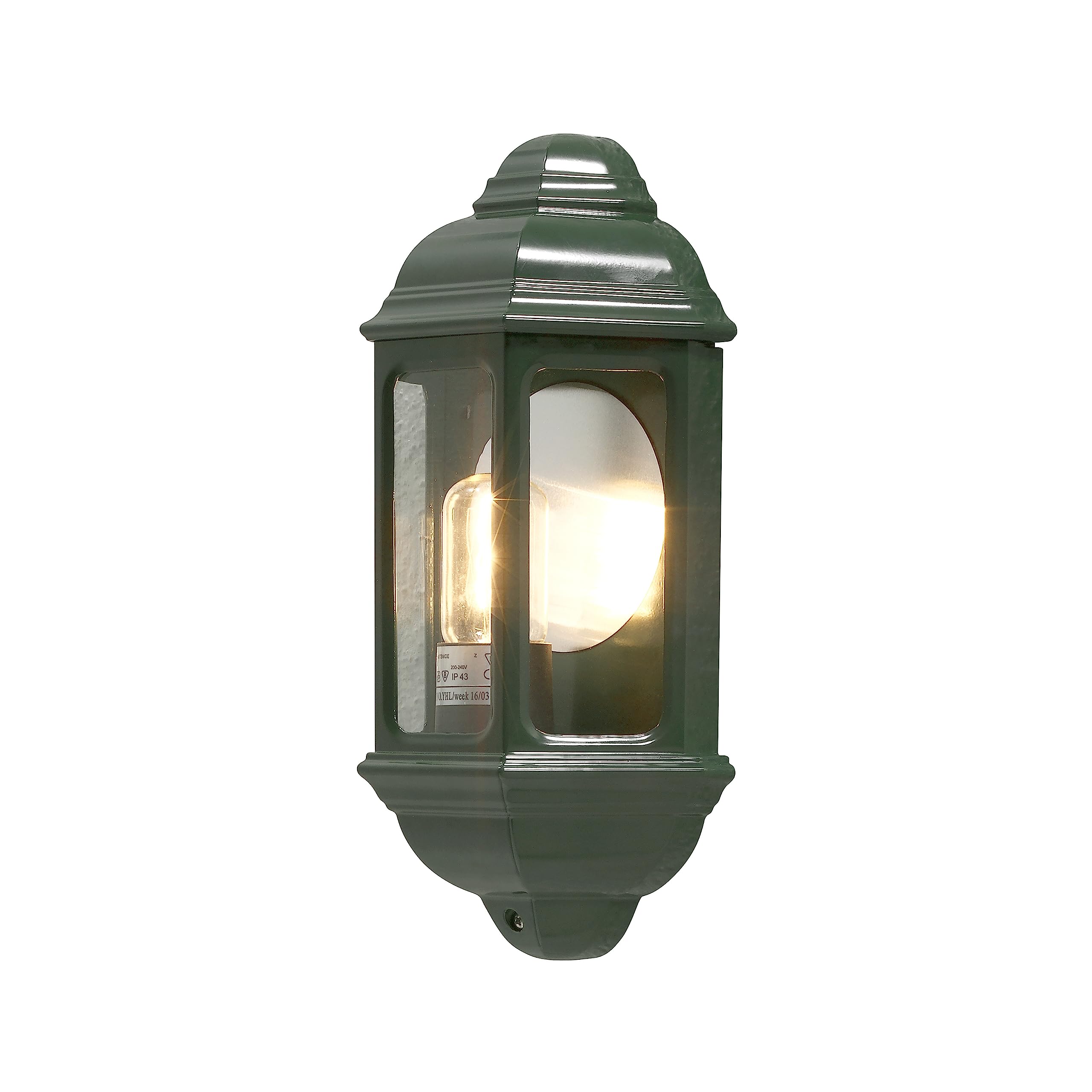 Konstsmide Outdoor Wall Lights Mains Powered/Cagliari Flush Classic Lantern/1 x 100 W E27 Max Lamp/Clear Glass/Aluminium/IP43/Outside Light Green