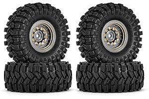 INJORA Black Coating Brass 1.0 Beadlock Wheel Tires Set for Axial SCX24 AX24 TRX4M FCX24 Upgrade 1/24 1/18 RC Crawler Car（Grey）