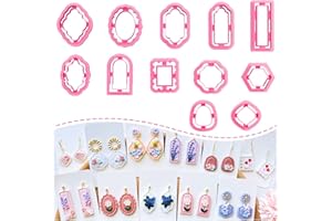 KEOKER Polymer Clay Cutters - Frame Clay Cutters, Boho Polymer Clay Cutters for Earrings Jewelry Making, 12 Shapes Window Clay Earrings Cutters(Embossing)