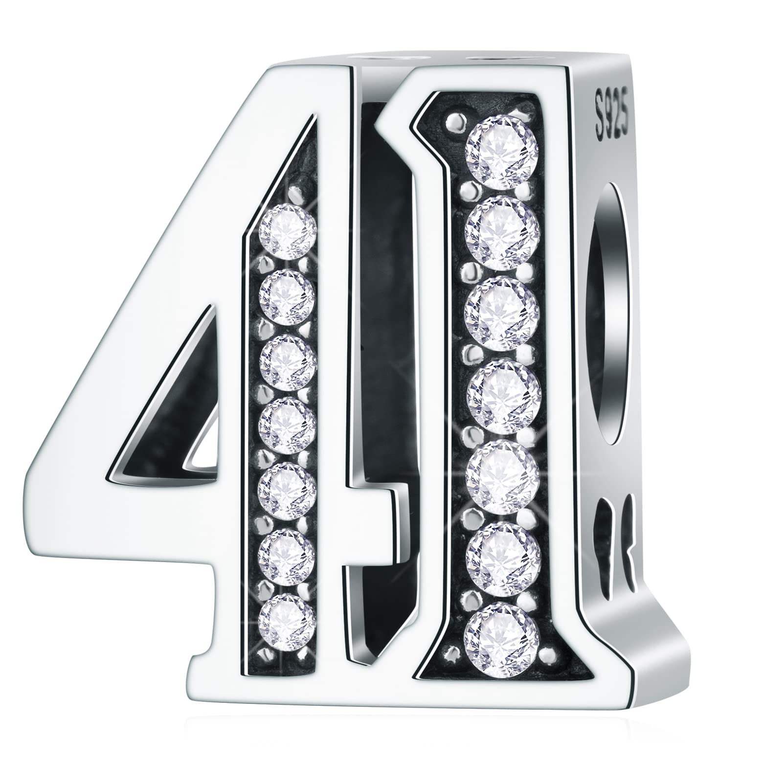 41 Birthday Charms fits Pandora Women Bracelet, 925 Sterling Silver 41st Anniversary Beads with CZ Birthstones, Number 41 Years Old Gifts for Mother/Father or Aunt/Parents