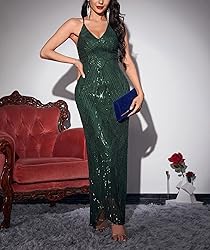 Women's V Neck Spaghetti Straps Sequin Sparkly