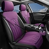 BEITK 2 Pack Leather Front Car Seat Covers, Universal Sideless Car Seat Protectors with Storage Pocket and Seat Belt Pads, Waterproof Automotive Seat Cover for Cars Trucks SUV(Purple)