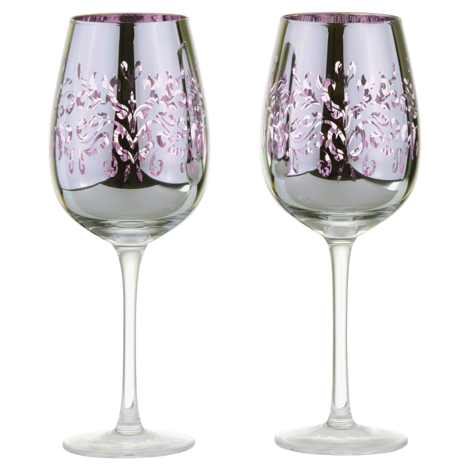 ARTLAND - Set of 2 Filigree Wine Glasses I Lilac Electroplated Glasses, Mirrored Silver Finish, Gift Boxed Packaged Wine Gift Set…