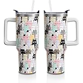 Cat Gifts 40 Oz Tumbler with Handle and Lid Straw, Cute Stainless Steel Double Walled Vacuum Insulated Cup, Cats Lover Birthday Gifts for Women Men (1 PC)