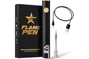 Flame Pen Premium Universal Battery Pen, 650mAh Cordless Soldering Iron with LED Display, Black & Gold