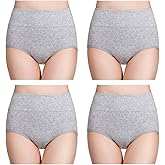 wirarpa Women's Cotton Underwear High Waisted Ladies Panties Full Coverage Briefs 4 Pack (Regular & Plus Size)