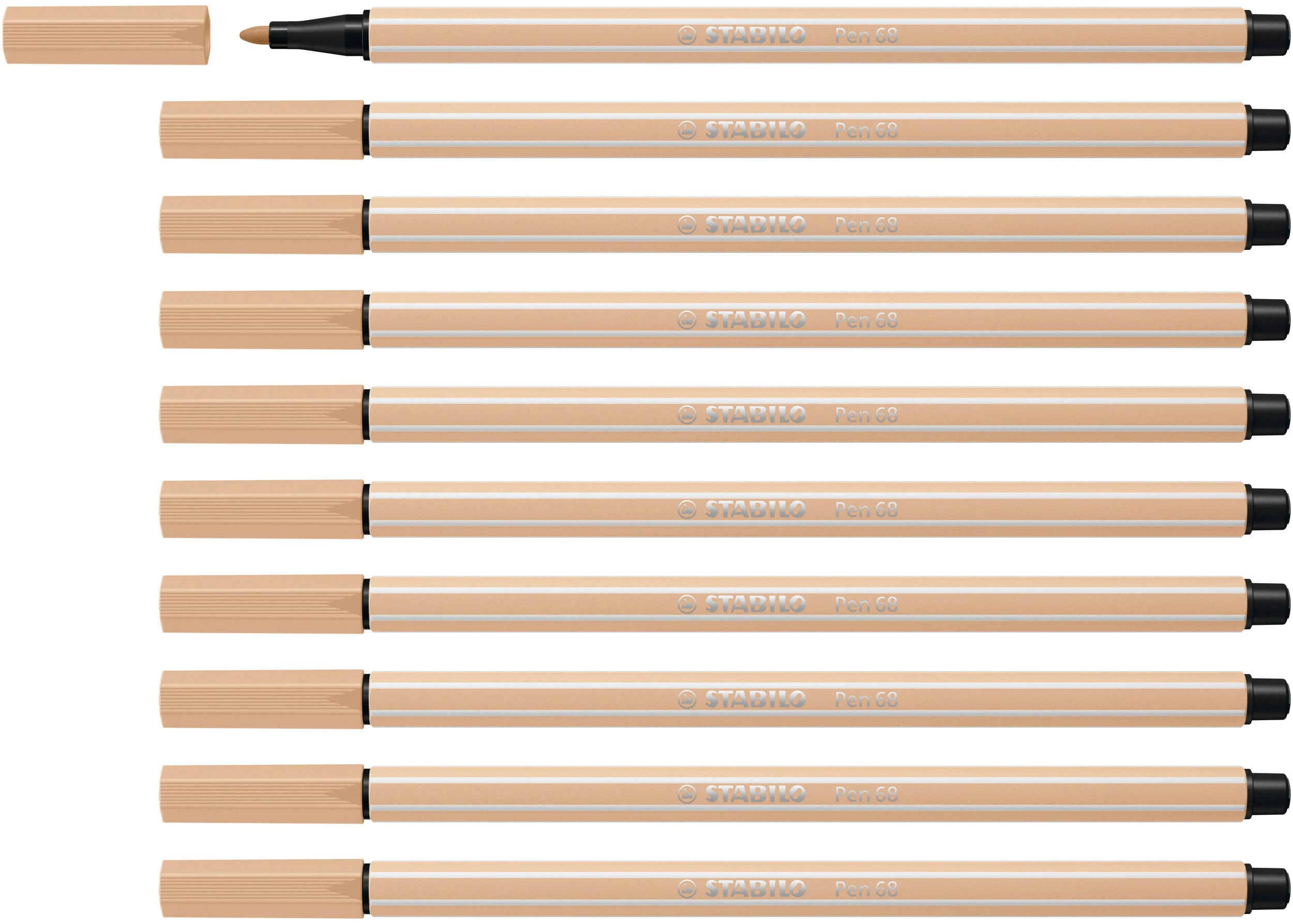 STABILO Pen 68 - Premium Fibre-Tip Pen - Pack of 10 - Beige