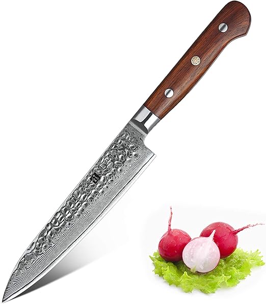 Amazon Com Xinzuo Cutlery 6 Inch Utility Knife Japanese Vg 10 Damascus Steel Kitchen Knife Fruit Knife Peeling Razor Sharp Hammered Finish With Rosewood Handle Yun Series Kitchen Dining