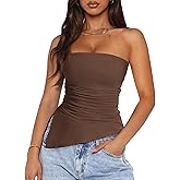 PRETTYGARDEN Tube Tops for Women Trendy Summer 2026 Asymmetrical Ruched Strapless Shirts Spring Fashion Going Out Y2K Clothes