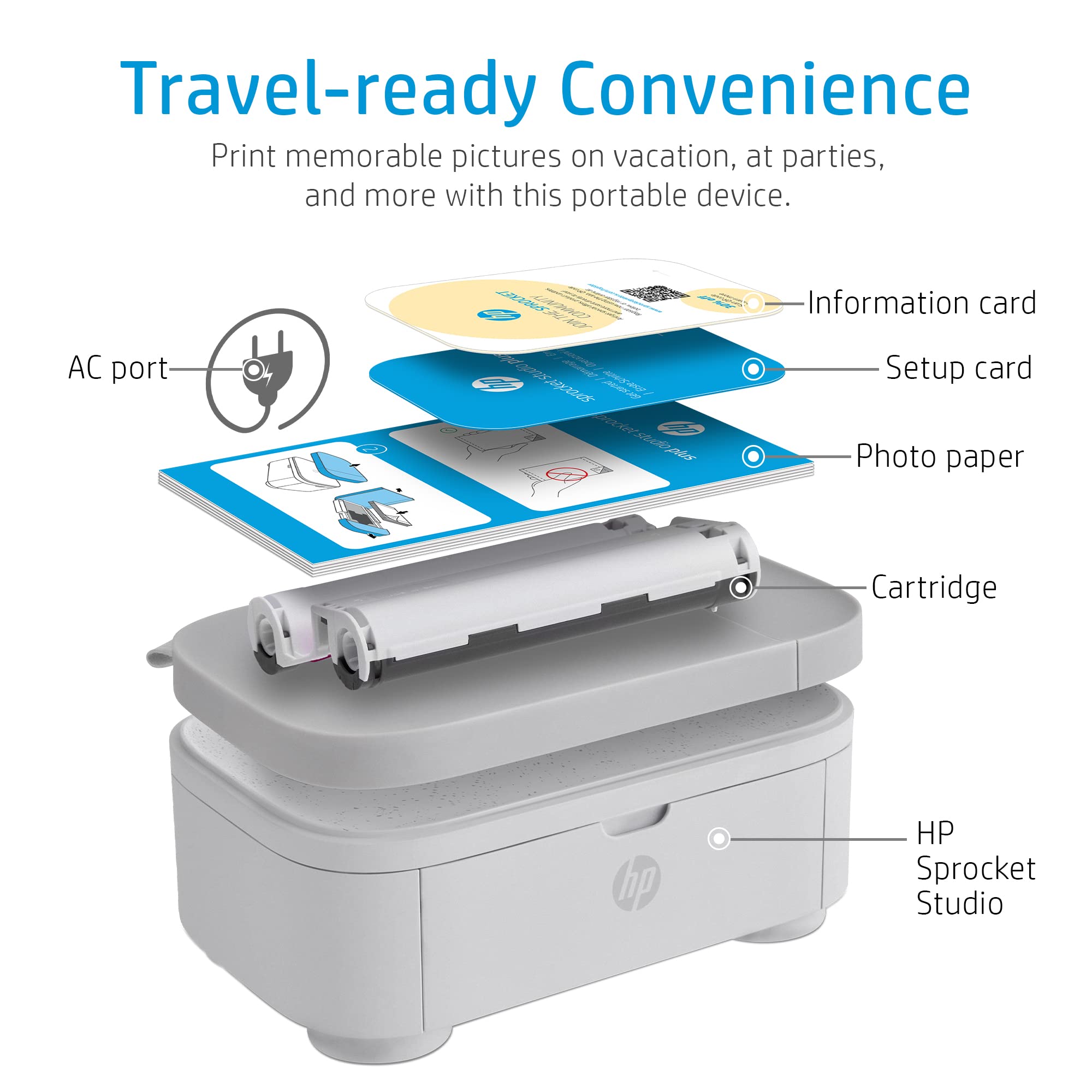 HP Sprocket Studio Plus 4x6 Wireless Instant Photo Printer, 118 Sheets + 3 Cartridges, Wi-Fi, Premium Dye Sublimation, Compact Home Use, Prints Vibrant Color Pictures, Editing App for Fun Photos