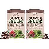COUNTRY FARMS Super Greens Chocolate Flavor, 50 Organic Super Foods, USDA Organic Drink Mix, Fruits, Vegetables, Super Greens, Mushrooms & Probiotics, Supports Energy, 40 Servings, 10.6 Oz, 2 Pack