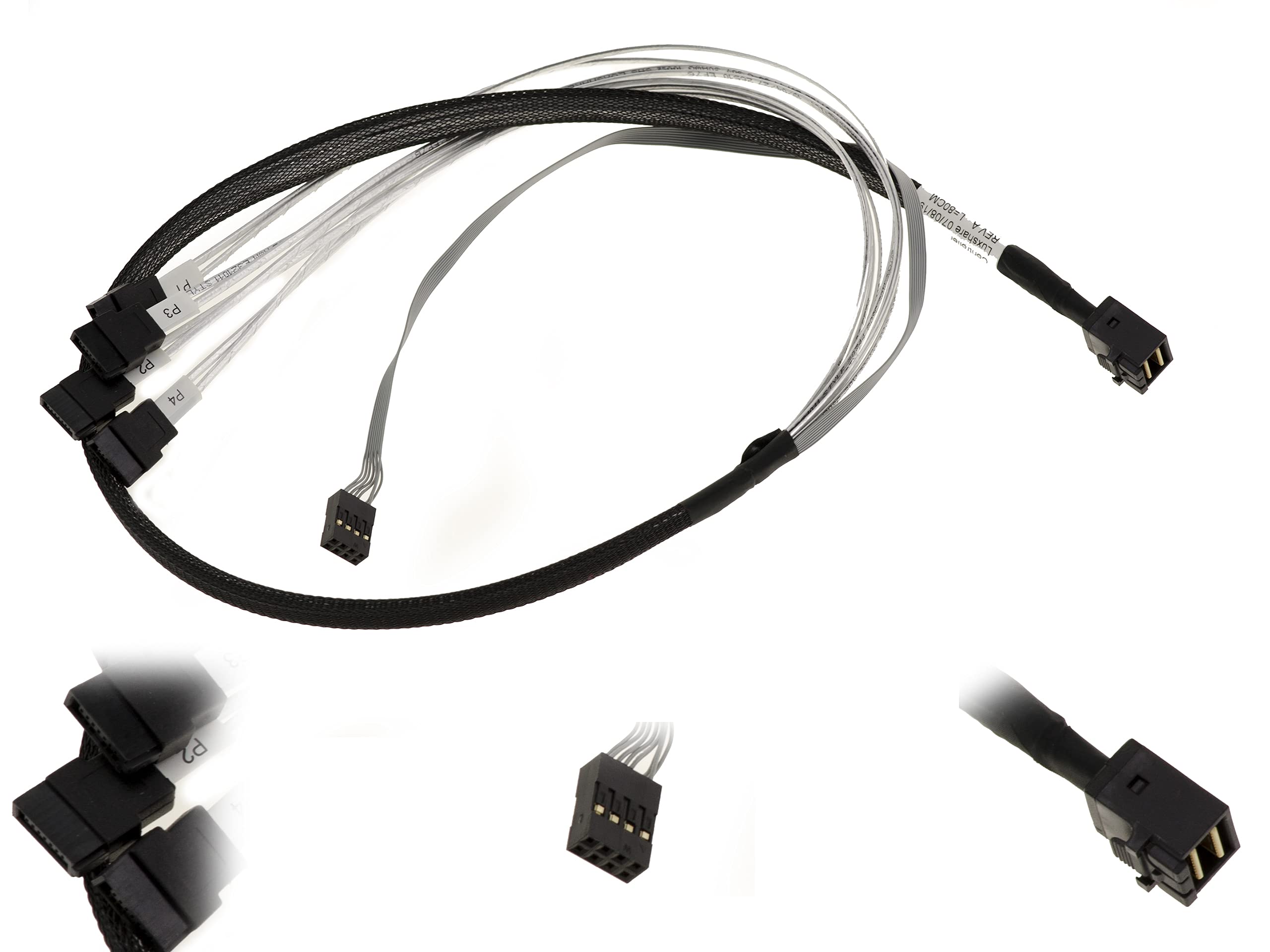 KALEA-INFORMATIQUE SAS MiniSAS SFF-8643 to 4 SATA ports with Sideband connector. Length 100cm SFF8643 SATA