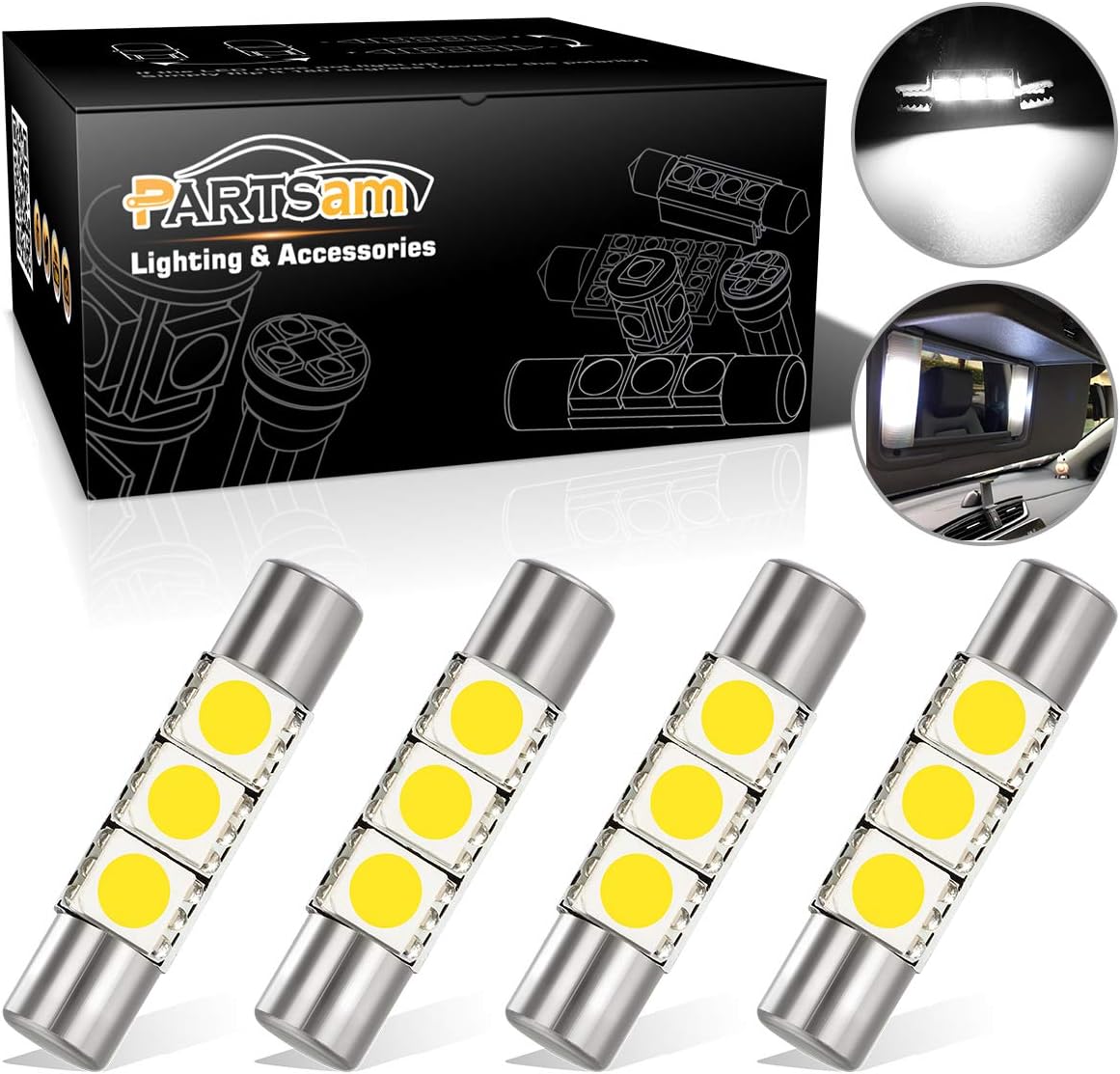 Amazon Com Partsam 29mm 6614f Led Light Bulbs For Car Interior Vanity Mirror Lights Sun Visor Lamps 4pcs White Automotive