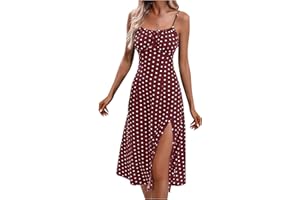 yelldesk Casual Dresses for Women Summer Spaghetti Strap Split Midi Sundress Elegant Trendy Boho Polka Dot Dress