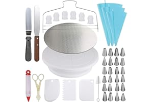 Cake Decorating Kit with Cake Turntable, 10-inch Board, 2 Icing Spatulas, 3 Scrapers, Brush, Flower Lifter, Pen, 3 Pastry Bag