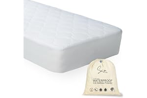 Sava Kids Natural Cotton Crib Mattress Protector and Sheet, All in One, 100% Waterproof bedsheet, Breathable, Hypoallergenic, Potty Training, Ultra Soft, Noiseless Pad for Toddlers & Babies (White)