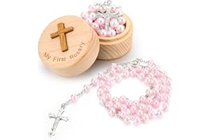 Loetere Baptism Gifts Rosary Catholic My First Rosary and Keepsake Box for Baby Shower Holy First Communion Christian Beads Gifting Set(Pink)