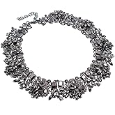 Jerollin Crystal Rhinestone/Pearl Statement Chain Necklace, Vintage Choker Bib Pendant Necklace Bohemian Bling Tassel Collar Statement Necklace for Evening Party