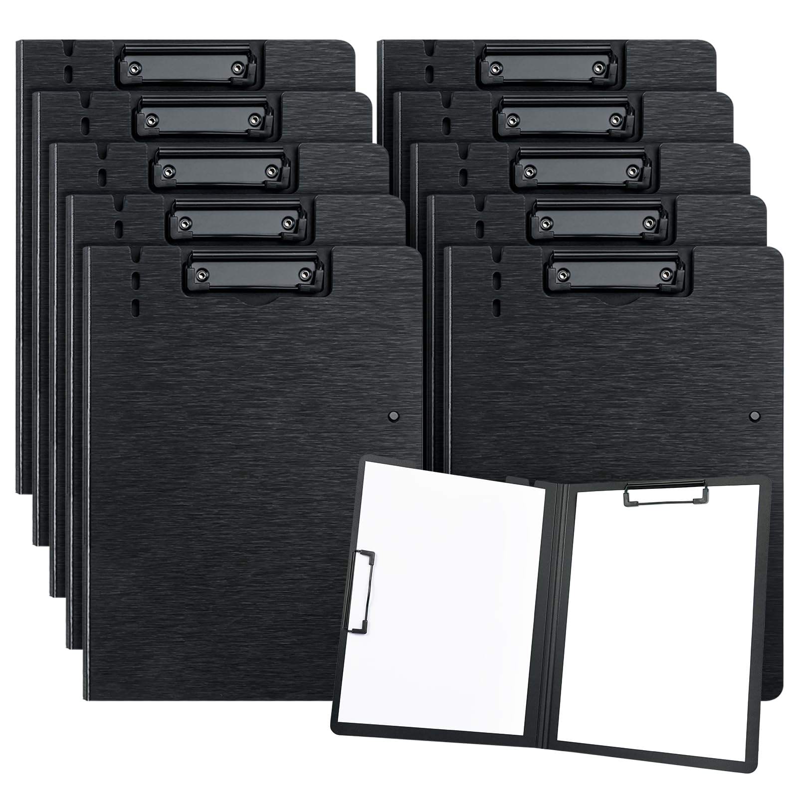 URbantin 10 Pack A4 Foldable Clipboards with Two Clips File Document Organiser,Clip Board for Business,Office,School or Restaurant (Black)