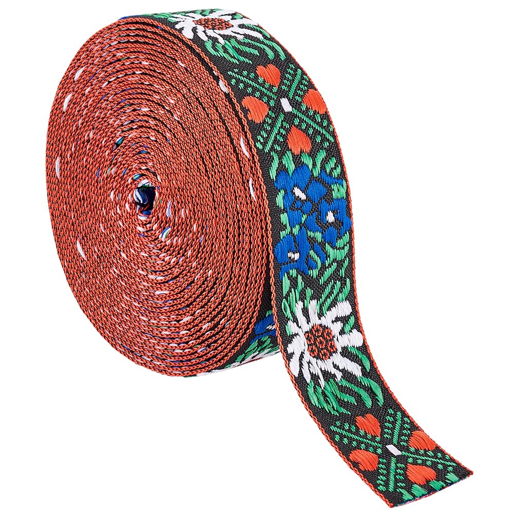 BENECREAT 5 Yards/4.6m Vintage Jacquard Ribbon, About 25mm Wide Colorful Jacquard Embroidery Ribbon, Ethnic Style Embroidery Jacquard Ribbon, Used for Jacquard Weaving, Garment Decoration