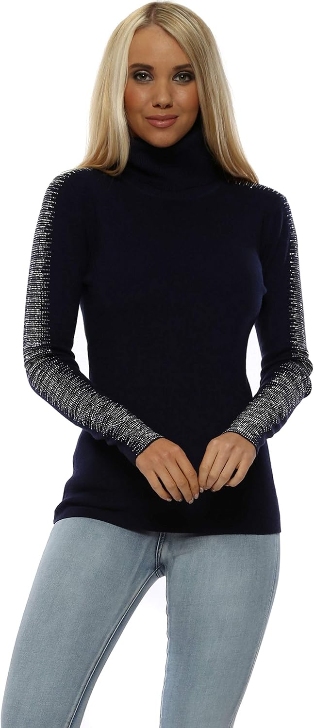 Mimosa Navy Sparkle Sleeve Polo Neck Jumper Navy M/L Amazon.co.uk