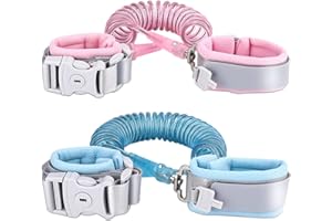 Socub Anti Lost Wrist Link with Key Lock for Kids, 6.56ft, 2 Pack, Pink and Blue