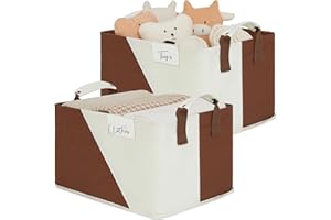 LoforHoney Home Collapsible Storage Bins with Metal Frames, Fabric Storage Baskets for Clothing, Shelf Baskets for Organizing, Closet Storage Bins for Organization, Large, Brown, 2-Pack