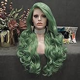 IMSTYLE Green Cosplay Lace Front Wig Long Wavy Synthetic Wigs Heat Resistant Free Part 26 Inch Lace Front Synthetic Wig
