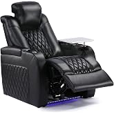 Weilianda Home Theater Seating, Top Grain Leather Movie Theater Chair | Black Row of 1, Zero Gravity, Power Headrest, Tray Table, Electric Reclining Seat for Media Room